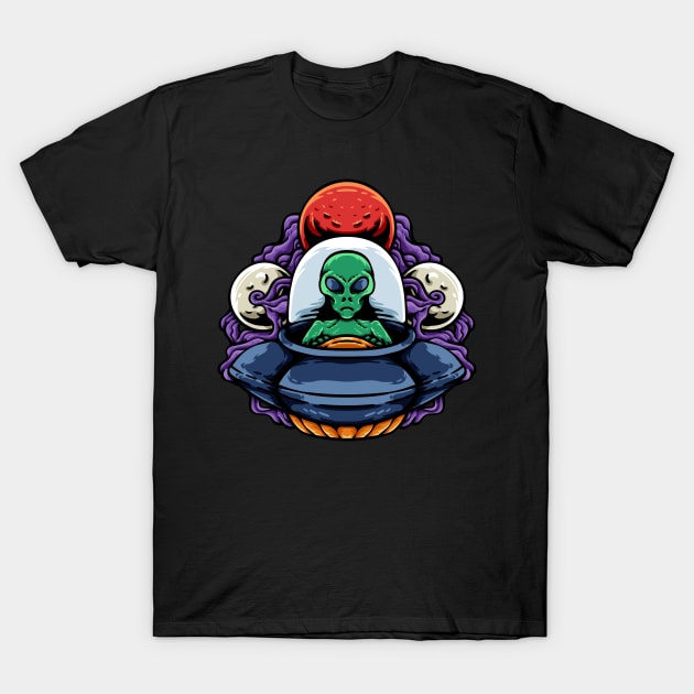 Alien Flying a Spaceship T-Shirt by SLAG_Creative